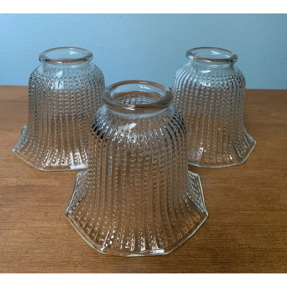 Clear Hobnail Bead Ribbed Glass Light Shade Ceiling Fan Octagon 2